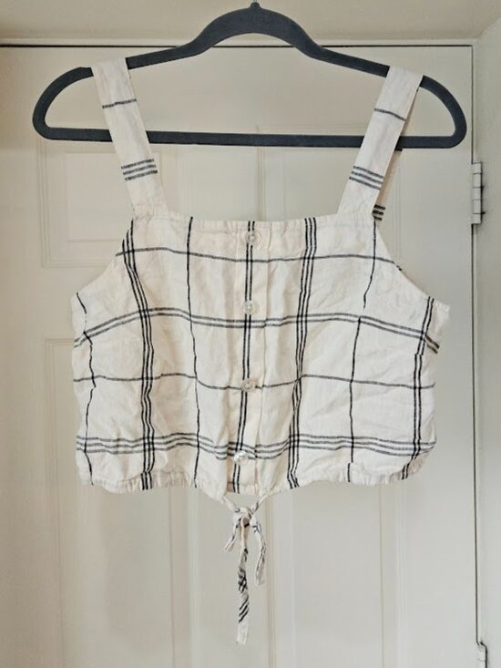 a new day Tops - A New Day Plaid Checkered Crop Top Sleeveless Cottagecore Linen White Medium